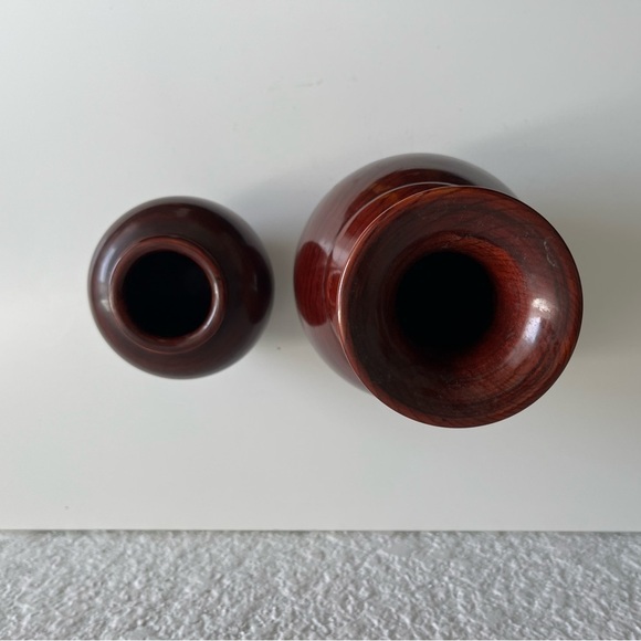𝅺beautiful Rosewood Lacquered Wood Vase Set of 2 Made in Korea Rose Wood - Picture 2 of 4